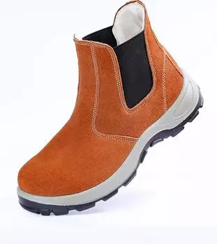 High-top anti-velvet cowhide men s anti-smash and anti-puncture elastic band work shoes Type 206 brown 38 high-top steel baotou