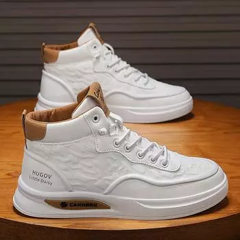 High-Top Autumn Men S Sports Shoes Solid Color Leather Fashion Lace-Up Free Foot Cover Casual Work Board Shoes Men S Shoes 39