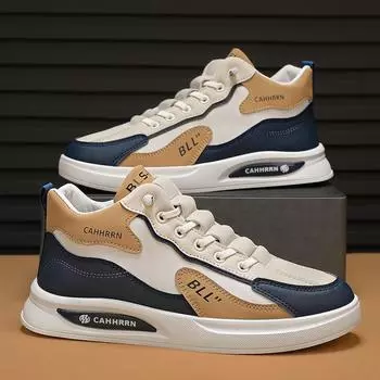 High-top autumn new men s board shoes fashionable leather splicing strap-free foot cover daily casual work men s shoes 39