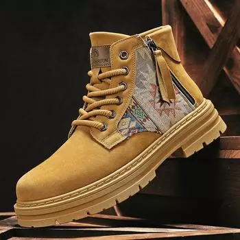 High-top big yellow boots men s small yellow boots autumn and winter 2024 new big-headed Martin boots men s tooling locomotive men s shoes 39