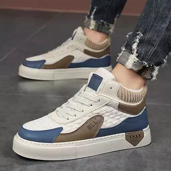 High-top board shoes men s autumn 2024 new casual flat men s shoes stitching versatile sports trendy shoes students and teenagers 39