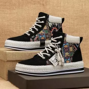 High-top board shoes men s autumn men s shoes Harajuku trendy shoes student 2024 new corduroy straw-soled casual shoes 39