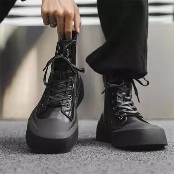 High-top board shoes men s thick-soled heightening British style Mickey big head medium-top Martin boots locomotive men s boots 88856-J 38