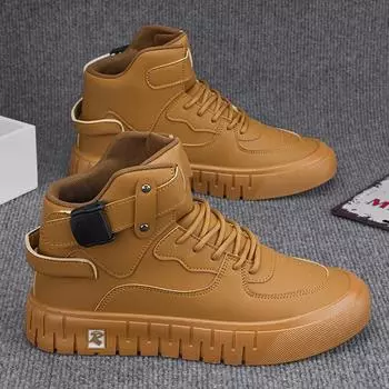 High-top board shoes student autumn casual men s shoes 2024 new leather trendy shoes men s white shoes youth winter 39