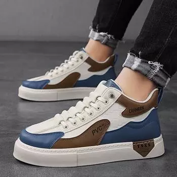 High-top board shoes student youth versatile flat-soled men s shoes autumn 2024 new sports and leisure leather trendy shoes men 39