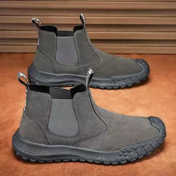 High-top boots men s shoes autumn new breathable tooling shoes men s trend versatile non-slip casual labor insurance shoes 38 чёрный