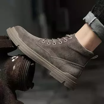 High Top Boots Mens High Quality Leather Shoes Fashion Outdoor Motorcycle Ankle Boots Male Winter Plus Velvet Warm Lace Up Boots 37