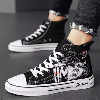 High-top canvas alphabet board shoes spring fashion new platform casual shoes breathable comfortable versatile sports men s shoes 39