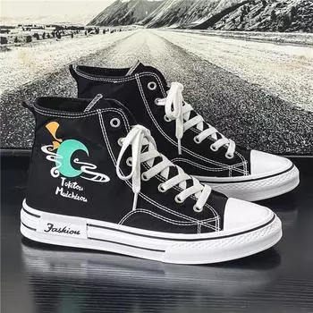 High-top canvas men s shoes 2025 new autumn shoes boys versatile black skateboard shoes youth sports cloth shoes 39
