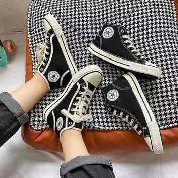 High-top canvas shoes men s spring classic canvas shoes student Korean version vulcanized shoes round head casual board shoes cloth shoes 39 чёрный