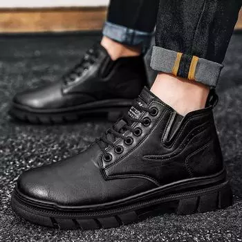 High-top casual shoes autumn and winter new thick-soled British retro leather boots trendy board shoes men s outdoor tooling boots 39