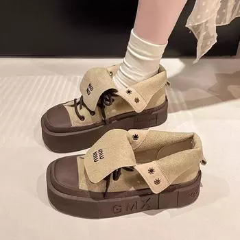 High-top casual shoes women s 2024 new retro outdoor thick-soled foreign style two wear short boots 35 малиновый