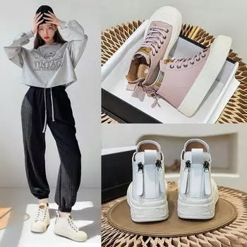 Высокие повседневные белые туфли женские кожаные после осени с двойной молнией большого размера женские туфли 35 фиолетовый