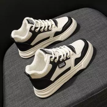 High-top cotton shoes women s 2024 new winter student two cotton leisure sports little white shoes velvet warm thick baseplate shoes 35