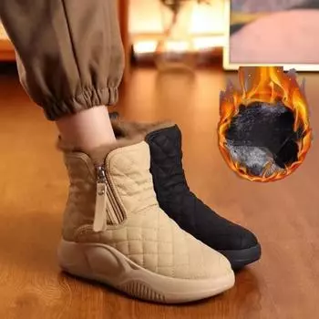 Высокие хлопковые туфли женские большие зимние бархатные сапоги на толстой подошве для повседневного тепла 40 хаки