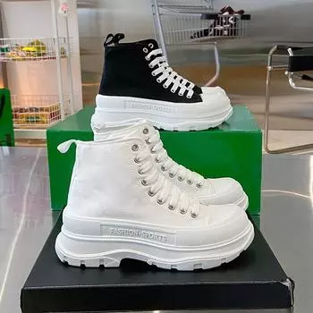 High-top Couple Canvas Shoes Autumn New Platform Casual Shoes Men and Women The Same White Shoes 35 белый