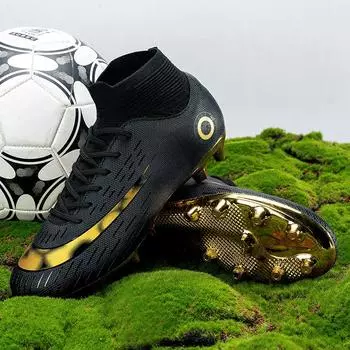 High-top electroplated gold-soled spiked football shoes for boys and teenagers, student competition training shoes, artificial grass 36
