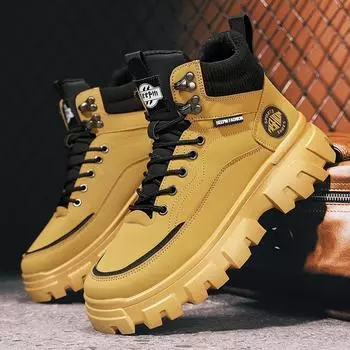 High Top Fashion Work Shoes Casual Luxury Retro Men Leather Sneakers for Mens Tennis Athletic Shoe 2025 New Man Outdoor Footwear 39 бежевый