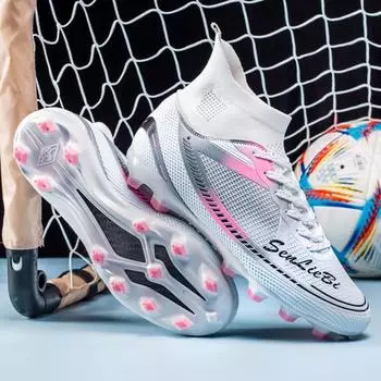 High-top football shoes autumn youth artificial grass spikes AG primary and secondary school students competition equipment training shoes men 35 синий