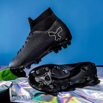 High Top Football Shoes Boys and Girls Teens Students TF Shredded Nails Artificial Turf Leather Foot Training Sneakers 35