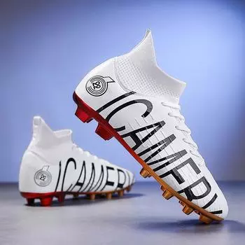 High-top football shoes electroplated gold-soled AG nails leather feet men and women children and adolescents students artificial turf sneakers 31
