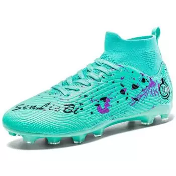 High-top football shoes fly-woven seamless spike sneakers large size 33-46 broken nail lawn training sneakers 33