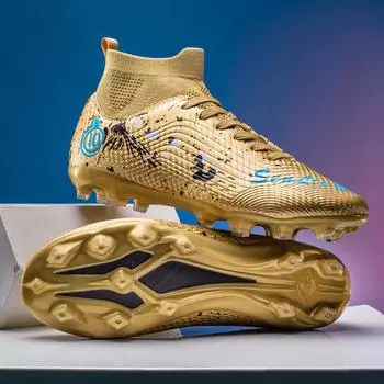 High-top football shoes fly-woven seamless spike sneakers foreign trade large size 33-46 broken nail lawn training sneakers 33
