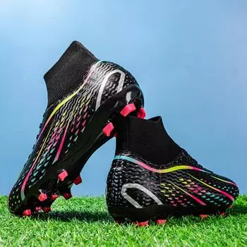 High-top football shoes, long nails, artificial turf AG nails, leather feet, boys and girls, student training shoes 38 белый