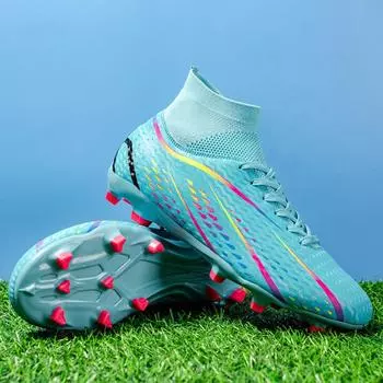 High-top football shoes, long nails, broken nails, artificial flat AG nails, leather feet, training shoes for boys and girls 38