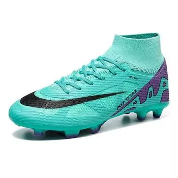 High-top football shoes men and women spikes falcons wear-resistant teenagers breathable soccer cleats training shoes stripes 35