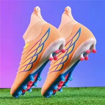 High-top football shoes men s and women s spikes adult non-slip boys students youth training sneakers wear-resistant factory 35 чёрный