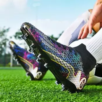 High-top football shoes, primary school students TF broken nails, teenagers long nails, men s and women s leather feet, artificial grass training shoe 33