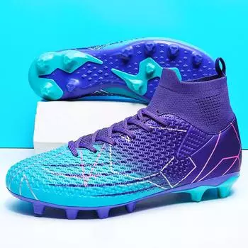 High-top football shoes tf broken nails artificial turf boys and girls teenagers students leather feet school training shoes 35