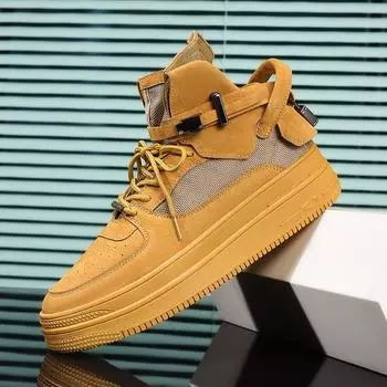 High-top lace-up breathable casual board shoes spring and autumn new outdoor sports big yellow boots student fashion trend platform shoes 39