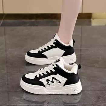 High-top little white cotton shoes women s winter new velvet versatile snow boots thickened Martin short boots 35