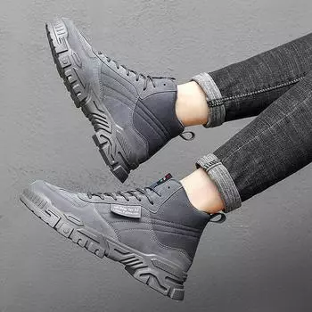 High Top Martin Boots British Versatile Autumn and Winter Casual Shoes Business Tooling Shoes Men s Retro Men s Boots Korean Shoes Men s 39 бежевый