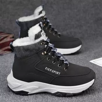 High Top Martin Boots Fleece Warm Tooling Boots Winter Warm Feet Men s Shoes Tide Shoes Outdoor British Hiking Shoes 39 чёрный
