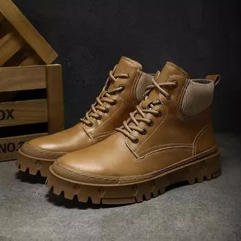 High-top Martin boots men s casual British style men s boots summer 2025 leather tooling boots thick-soled heightening rhubarb boots 39 светло-коричневого