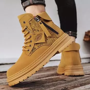 High-top Martin boots men s new British outdoor zipper tooling boots men s trendy big yellow boots men s shoes 39