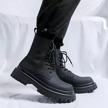 Высокие мужские ботинки Martin с толстой подошвой, увеличивающие рост, британский стиль, осенне-зимние бархатные туфли с кожаным верхом, короткие ботинки 2868-R 38 чёрный