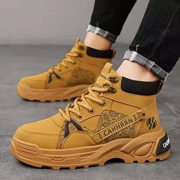 High-top Martin boots men s tooling locomotive boots men s versatile casual trend men s shoes autumn and winter 2024 big yellow boots 39