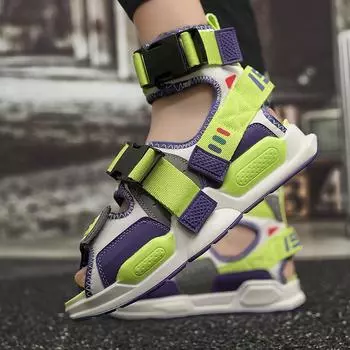 High-top men s buckle sandals breathable fashion casual outdoor shoes summer open-toe platform beach shoes 39 серый