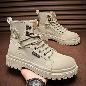 High Top Men s Canvas Shoes Autumn Winter Platform Sneakers Comfortable Outdoor Ankle Short Boots Male Sneakers Zapatos Hombres 39 серый