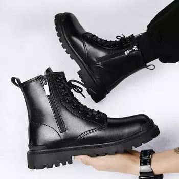 High Top Men s Casual Boots Fashion Leather Outdoor Boots Luxury Brand Handmade Ankle Boots for Men Motorcycle Boots Work Boots 39 чёрный