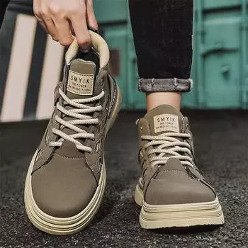 High-top men s shoes 2024 new winter trend versatile heightening dad shoes youth sports and leisure Hong Kong trendy shoes 39 чёрный