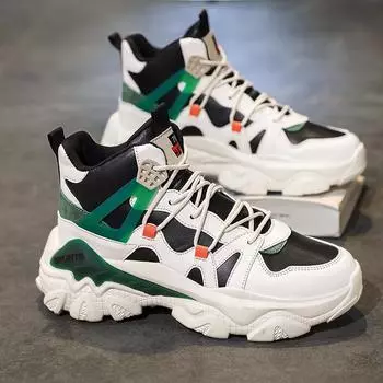 High-top men s shoes 2024 new autumn casual running basketball sports shoes middle school students thick-soled heightening dad trendy shoes 39