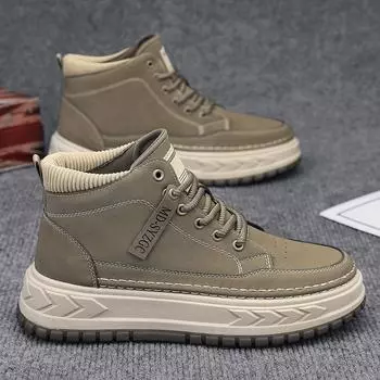 High-top men s shoes 2024 new autumn casual sports tooling board shoes men s non-slip work labor insurance platform trendy shoes 39 чёрный