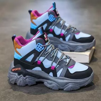 High-top men s shoes 2024 new autumn casual running basketball sports shoes middle school students thick-soled heightening dad trendy shoes 39