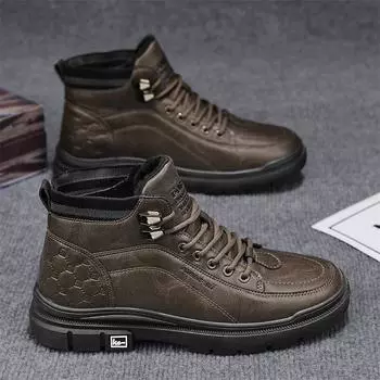High-top men s shoes 2025 new autumn sports and leisure men s leather shoes retro Martin boots outer wear locomotive tooling shoes 39