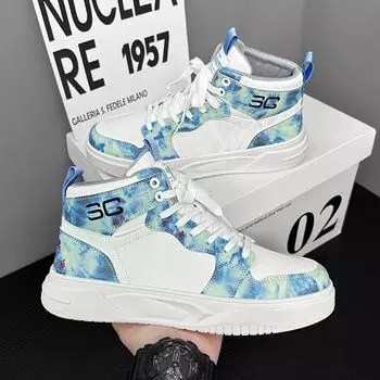 High-top men s shoes 2025 new autumn sports and leisure board shoes platform-soled versatile fashion color matching trend luminous running shoes 39